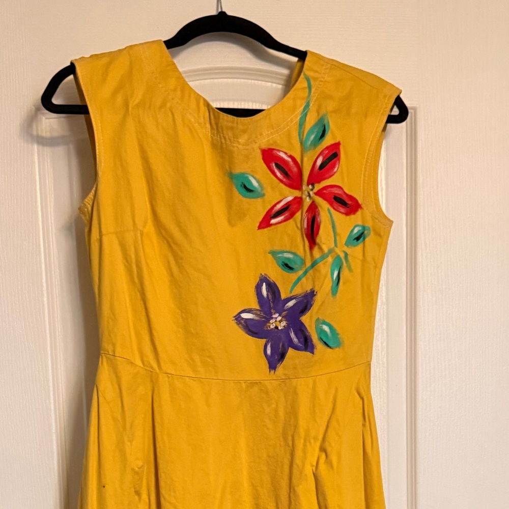 Yellow Floral Sleeveless Dress - Women's